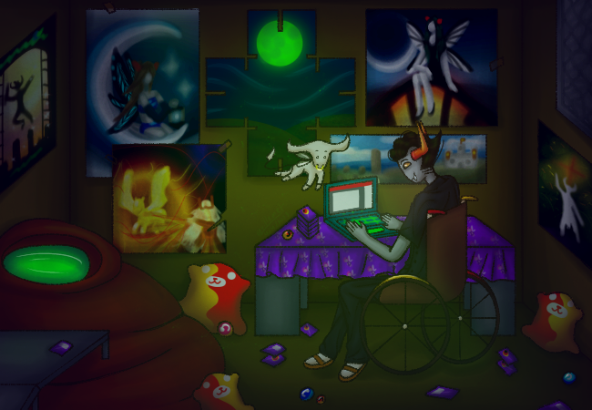 A drawing of Tavros in his hive’s bedroom/respiteblock.